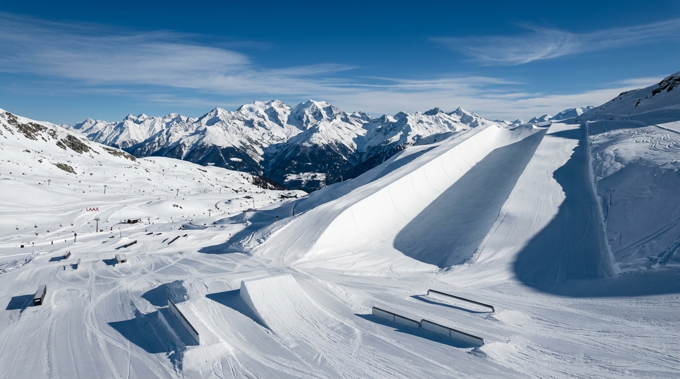 Snowpark de Laax, half-pipe et modules freestyle au cœur du domaine skiable des Grisons