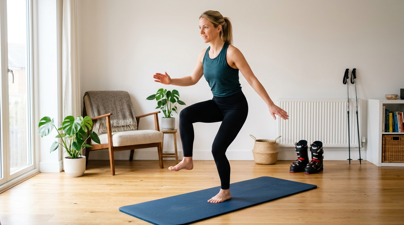 Exercice d équilibre sur une jambe pour travailler la proprioception avant le ski