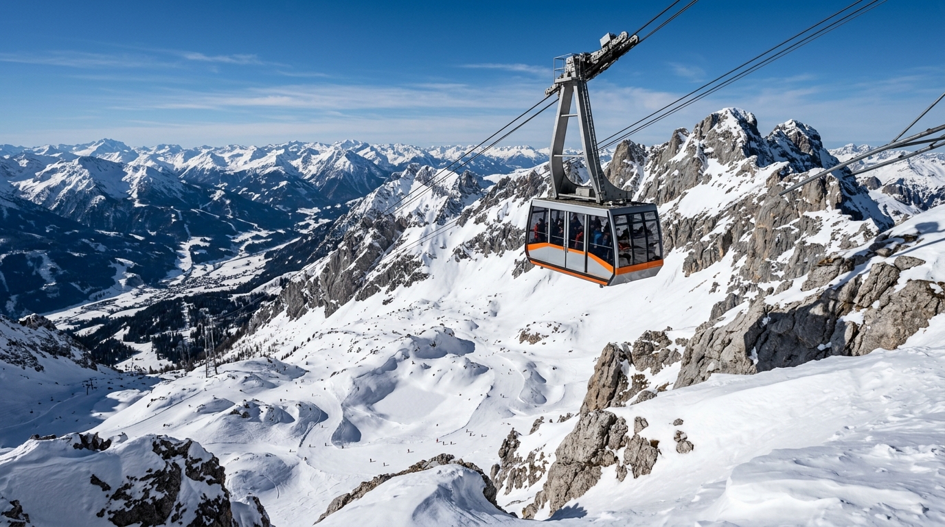 Le téléphérique des Grandes Platières menant au point culminant du domaine de Flaine à 2500 m